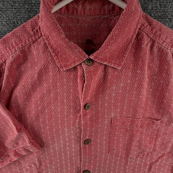 Tommy Bahama Silk Short Sleeve Red Medium Herringbone Hawaiian Beach Button Up - Picture 1 of 15